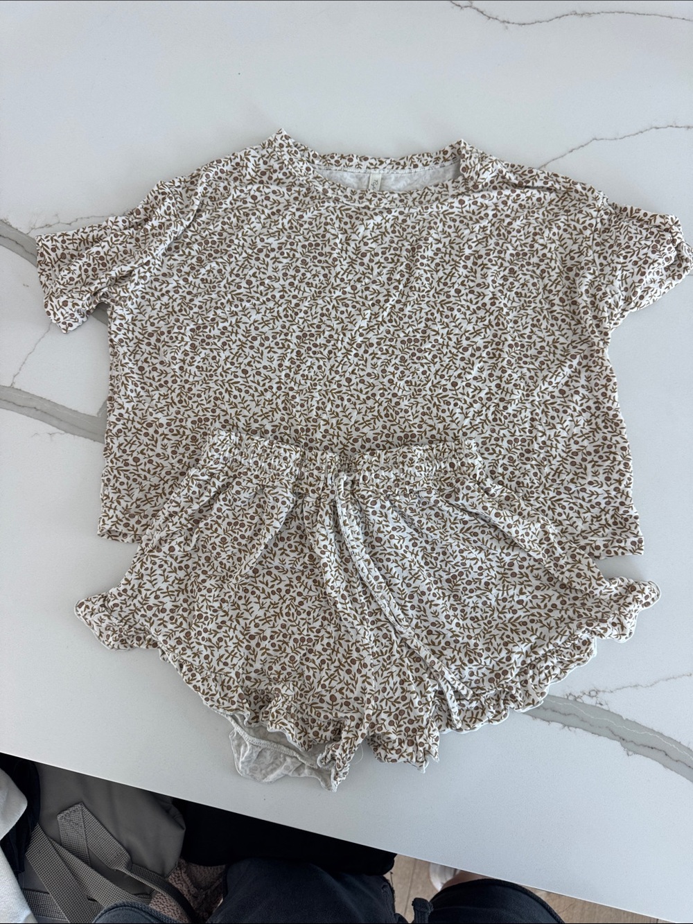 Rylee + Cru Cream and Brown Floral Short Sleeve Pajama Set